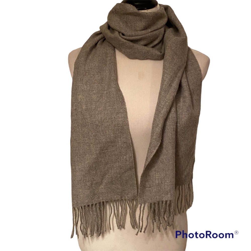 PERUVIAN LINK SCARF GRAY BABY ALPACA LONG RECTANGLE FRINGE ACCESSORY PERU